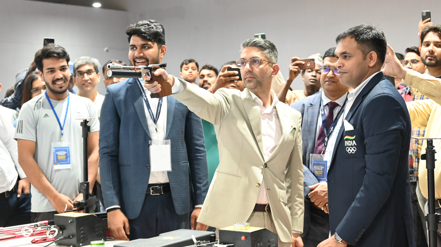 Mr. Abhinav Bindra inaugurating the GD Goenka Indoor Shooting Range