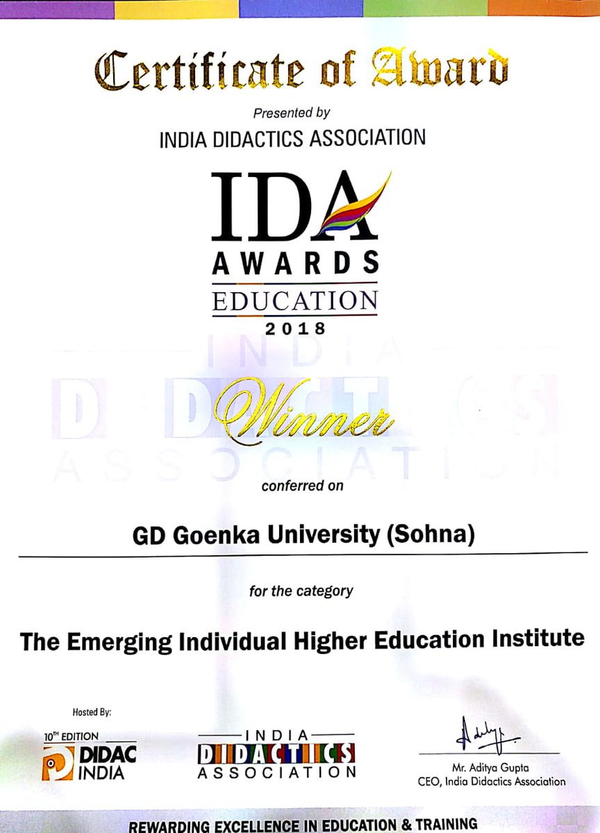 GD Goenka University awarded as The Best Emerging Individual Higher Education Institute